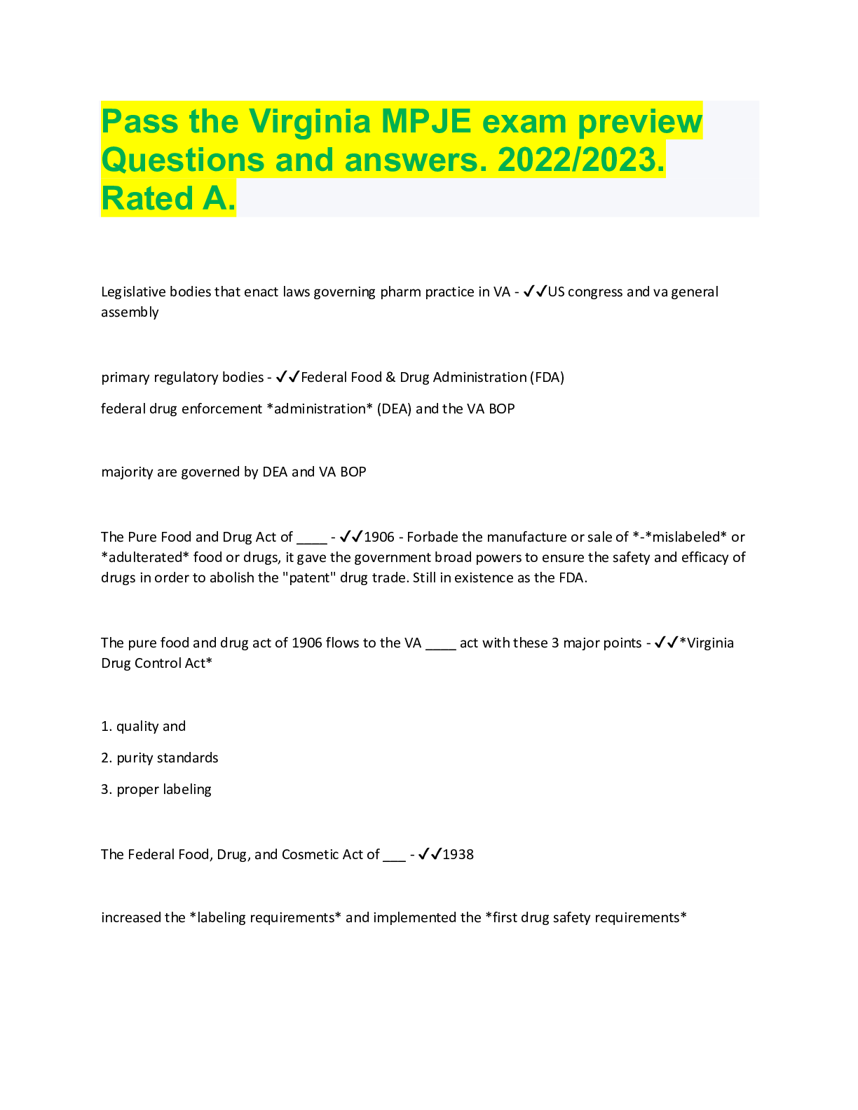 Pass the Virginia MPJE exam preview Questions and answers. 2022/2023